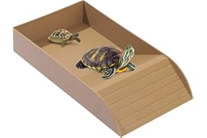 YEQQZQ Yeqqqz Tortoise Water Dish with Ramp and Basking, Tortoise Bath Dish, Turtle Food and Water Bowl, Plastic Reptile Water Bowl Fit for Amphibians (Brown)