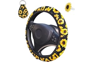 AFUNTA - Funda para volante con diseño de girasol, funda de volante bonita y universal, con llavero y soporte para ambientador, accesorios de coche para mujer