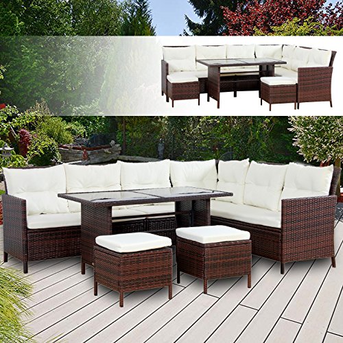 BOSTON Poly Rattan Gartenmöbel Braun Gartenset Lounge Sitzgruppe Gartengarnitur