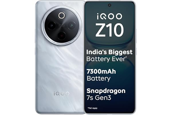 iQOO Z10 5G (Glacier Silver, 8GB RAM, 128GB Stroage) India's Biggest Ever 7300 mAh Battery Snapdragon 7s Gen 3 Processor Brightest Quad Curved AMOLED Display in The Segment