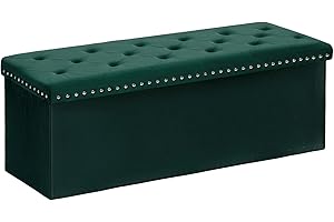 Bonlife Folding Ottoman Bench Seat with Storage,Extra Large End of Bed Storage with Lids,Velvet Footstool for Living Room,Dark Green,110x40x40cm