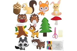 Horolas 12 Stück Nähset Kinder, DIY Tierformen Filz nähset ab 5 Jahre, Filz Bastelset Waldtiere, Waldtiere Bastelset, Nähset für Kinder DIY Art Craft für kuscheltiere Handwerker Set für