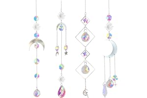 YEAHBOOM Sonnenfänger Kristall Windspiel,6 Stück Kristall Anhänger Deko,Silber Mond Stern Regenbogen Kristalle Anhänger,Regenbogen Sonnenfänger Kristal,Fensterdeko ​Hängend für Zuhause Büro Garten Outdoor Deko