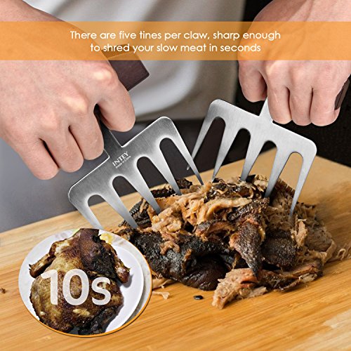 INTEY Edelstahl Pulled Pork Krallen 2-teilig Fleischkrallen BBQ Meat Claws mit Holzgriffen als Schneidhilfe für Grill, 1 Paar - 5