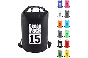 MOMAHUA 15L Sac étanche Polyvalent Noir, 2L/5L/10L/15L/20L/30L Waterproof Dry Bag avec Longue Bandoulière Réglable Sac à Dos Confort Imperméable pour Bateau/Kayak/Pêche/Rafting/Natation/Camping/Snowboard