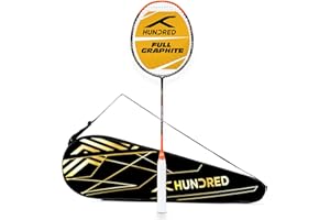 HUNDRED Powertek 1000 Pro Graphite Strung Badminton Racket with Full Racket Cover | for Intermediate Players | 95 Grams | Maximum String Tension - 26lbs