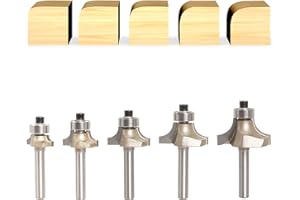 Sinoprotools Roundover Router Bits,5pcs Edge Forming Round-over Beading Router Bit Set,Corner Rounding Router Bits 1/4 Inch shank, Radius - 1/8" 3/16" 1/4" 5/16" 3/8"