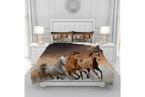 Gegeryozer Set di Biancheria da Letto Cavalli 200×200 cm,Copripiumino con Motivo Cavallo,Copripiumino per Bambini in Microfibra con due Federe 50 x 75 cm(H3)