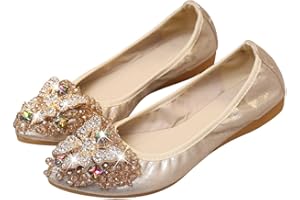 Kivors Womens Ballet Flats Shoes Rhinestone Wedding Ballerina Fold Up Shoes Foldable Sparkly Comfort Slip On Ladies Loafers
