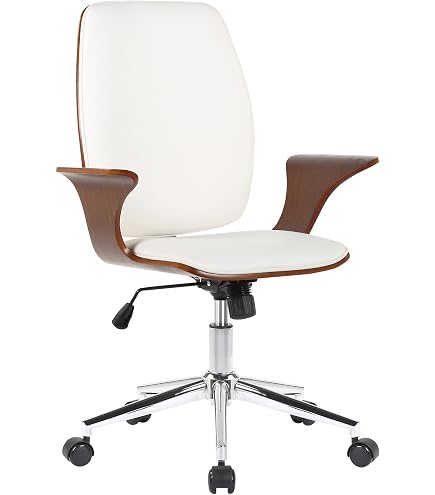 Chaise De Bureau Ergonomique En Similicuir - Fonction Pivot Et Bascule - Hauteur Réglable - Couleur Crème - 120 Kg Max - 4