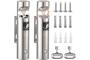 BEKASA Lot de 2 cendriers muraux pour l'extérieur - En acier inoxydable - Montage mural public - Avec serrure - Résistant aux intempéries - Tubulaire - Pour restaurant, bureau, hôtel, terrasse