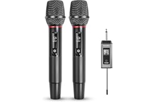 socodox Kabelloses Mikrofon, UHF, tragbar, kabellos, Metall, dynamisches kabelloses Mikrofonsystem mit wiederaufladbarem Empfänger, für Verstärker, PA-System, Karaoke-Maschine, Schwarz, 2 Packungen