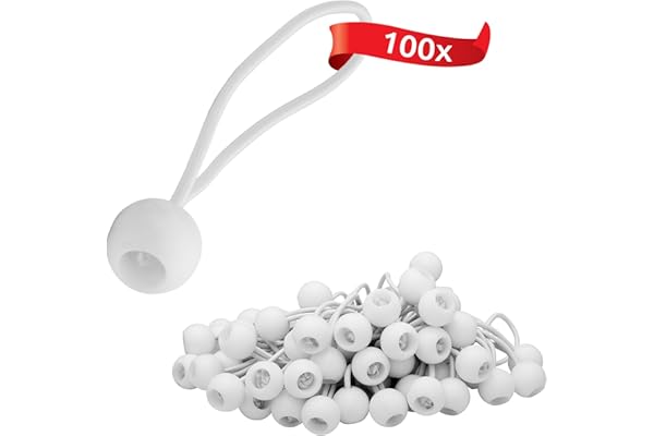 ECENCE 100 Tendeurs élastiques avec Boule en Plastique, Crochets élastiques, élastiques de Tente pour Les bâches, pavillon de Jardin, tentes, Tension élevée Blanc