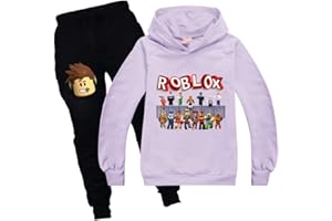 Baonmy Boys Roblox Jersey con capucha y pantalones, trajes de chándal Personajes de dibujos animados Suéter de algodón con capucha Pantalones Conjuntos de ropa