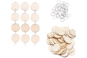 VORCOOL 50pcs Rond en Bois Tranche de Bois avec Trous et 50pcs Anneaux Boucles de Fer