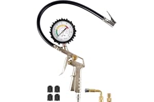HAINUE Reifenfüller Luftdruckprüfer mit 31cm Reifendruckmesser Hohe Präzision Reifendruckprüfer 0-200psi, Manometer Messbereich 0-16 bar für Kompressor Auto Motorrad Luftdruckprüfer