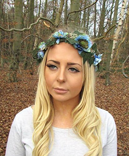 Dried Baby's Breath Gypsophila Blue Rose Ivy Leaf Flower Headband Headpiece 2075 *EXCLUSIVELY SOLD BY STARCROSSED BEAUTY*