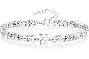 Angelra Silver Initial Cuban Link Chain Bracelets for Men Christmas Gifts - Meaningful Letter Bracelet for Women, Unique Father's Day Gifts for Husband Dad Grandpa Brother Friend