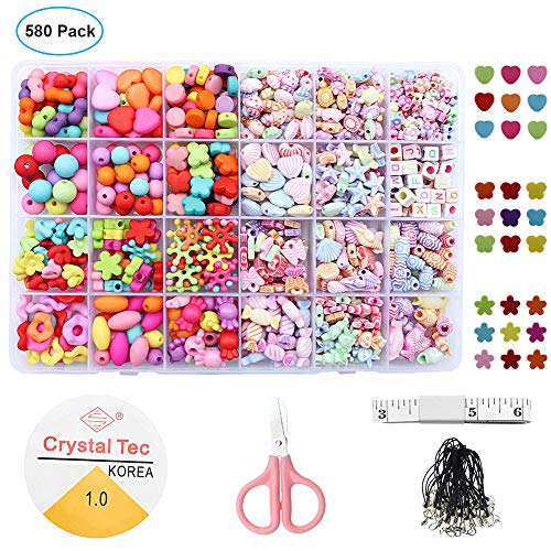 DaskFire Cuentas Abalorios Niños Bricolaje Conjunto de Cuentas DIY Acrílica Cuentas Coloridas Pulsera DIY Haciendo Kit para Pulseras Joyas DIY(580 Piezas)