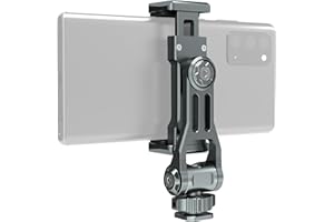 Leaplumin Aluminum Camera Hot Shoe Phone Mount with 2 Cold Shoe Mounts, 360° Adjustable for iPhone 15, Android, Sony