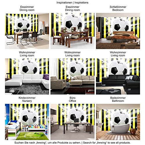 Vlies Fototapete PREMIUM PLUS Wand Foto Tapete Wand Bild Vliestapete – Fußball Ball Sterne Soccer Schwarz Gelb – no. 1035, Größe: 254 x 184 cm Vlies - 6