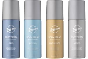 Designer Fragrances 4 Pack Assorted Bundle Men's Body Spray Deodorant Cans - Azul - Lite Blu - One Billion - Ventus - Instant Freshness on The Go - Long Lasting Smell - Great Male Gift Sets - 150ml