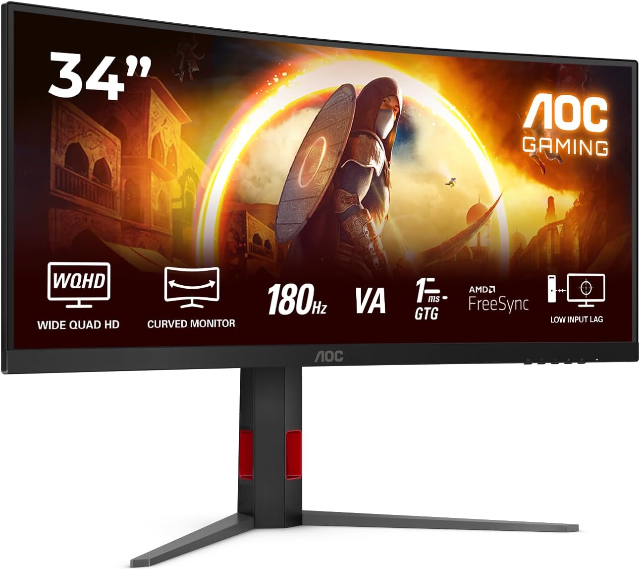 AOC CU34G4 Gaming Monitor 34 Pulgadas, 180Hz Panel Fast VA, 0.5HDR10, Adaptive Sync, FreeSync Premium (3440x1440 HDMI 2X 2.0 DP 1x 1.4) Negro
