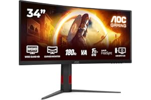 AOC CU34G4 Monitor Gaming 34 Pulgadas UWQHD Curvo, 180Hz, Fast VA, 0.5 ms MPRT, Adaptive Sync., HDR10, FreeSync Premium, Altura Ajustable (3440x1440, 2X HDMI 2.0, 1x DP 1.4), Rojo/Negro