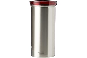 Brabantia Senseo słoik do przechowywania kapsułek z nadrukiem Senseo z matową stalą odporną na odciski palców czerwona pokrywka