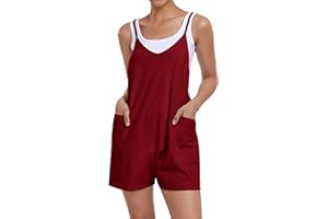 florynova Womens Jumpsuit Rompers Summer Casual Loose Sleeveless V Neck Spaghetti Straps Playsuits Dungarees with Pockets