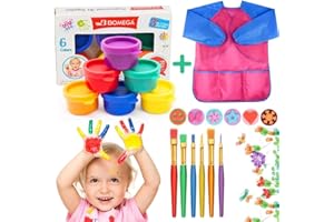 HOUSTAR Peintupeinturere Enfant Lavable, 30ml Peintures Doigt avec Pinceau Tablier, Non Toxique Sans Danger Bébés, Ensembles Peinture pour Enfants Bas Âge, Jouets Dessin, Outil