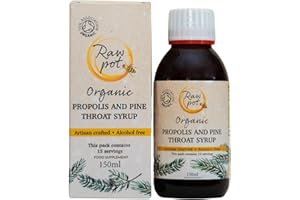 RAW POT Organic Propolis and Pine Throat Syrup | 100% Pure Raw Bee Propolis Extract & Pine Oil - Soothing Relief for Coughs and Sore Throats – Flu & Cold Support, Alcohol-Free | Kids & Adults (150 ml)