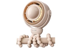 SWEETFULL Pram Fan - 360° Rotating Baby Stroller Fan Clip On, 4000mAh Rechargeable 4-Speed Quiet Cooling, LED Display & Night Light for Buggy/Car Seat/Crib Travel Essentials