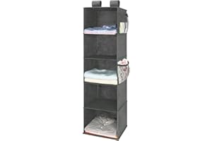 MaidMAX Étagère Suspendue Pliable, Etagere Rangement, Organiseur Placard de Rangement, Organiseur de vêtement, Armoire Meuble de Rangement avec 4 Poches Latérales, Gris, 30,5x29x106cm
