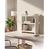 KermetHome Masa &Uuml;st&uuml; Kitaplık Rafı, Beyaz, Suntalam, 43,6 x 18 x 50 cm, Modern Stil, 2 Raflı Mini Dolap
