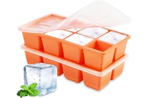 Bac à Glaçons en Silicone 4,5 cm Gros, JRISBO 2 Pack Moule Glaçon Carré XXL avec Couvercle et sans BPA, Empilable Bac a Glacon Barquette Plaque à Glaçons pour Whisky Café Cocktail