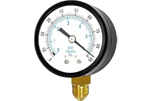 TOOLKNIGHT Wasser Manometer 0-6 Bar, 1/4 Zoll Manometer mit 1/4 BSP Messinganschluss, Durchmesser 62mm Druckmanometer, 90 Psi Druckmanometer für Druckluft und Wasser