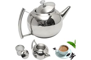 JACKFRU Théière en acier inoxydable avec infuseur, 2 l, bouilloire avec couvercle et poignée de transport, chauffante, pour tous les thés parfumés et infusions (2 l)