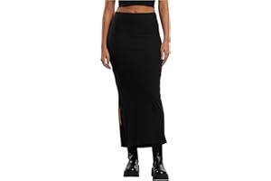 Urban Classics Ladies Rib High Slit Skirt Donna Gonna Lunga Nero