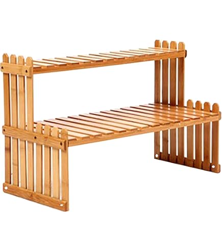 Étagère Bambou 2 Niveaux Pour Plantes - Support Multi-Plantes Rustique 40 Cm - Idéal Bureau, Salon, Balcon, Cuisine - Design Naturel