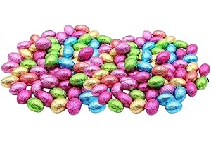 AMAMITRADE Solid Milk Chocolate Foiled Easter Eggs 1kg - with thank you sticker - approx 200 Mini Eggs -Kids Easter egg hunt - Schools & Parties - Boys & Girls Egg Hunt