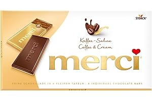 ‎MERCI merci Tafelschokolade Kaffee-Sahne – 1 x 100 g – Feinste Täfelchen aus Edel-Kaffee-Sahneschokolade auf weißer Schokolade