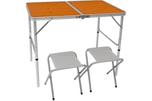 AMANKA Mesa para Acampada 90x60x70cm Incl 2 Taburetes Plegable portátil como si Fuera un maletín Altura Regulable para pícnic Camping Bambú