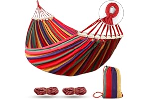 MOSFIATA Hamaca Colgante Tela con Travesaños de Madera, 275 x 155 cm Hamaca Jardin Exterior Hamaca Camping, Capacidad de Carga de 250 kg, Multicolor
