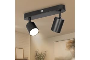 Ketom Faretti da Soffitto Orientabili con 2 Luci, LED Interno Nero Lampada da Soffitto GU10, Moderno Lampadario Faretti per Cucina, Soggiorno, Camera da Letto, Non Inclusa