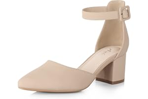 Ankis Closed Toe Heels for Women -Black Nude Gold Silver Pointed Toe Heels Low Block Chunky Women Court Shoes with Ankle Strap -2.25 Inch