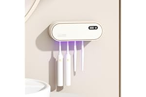 mumisuto Porta Cepillo de Dientes con Esterilizador UV, Dispensador Pasta de Dientescon Función de Secado y Temporizador, Soporte Cepillo de Dientes con 4 Ranuras, USB Recargable 1800mAh (Blanco)