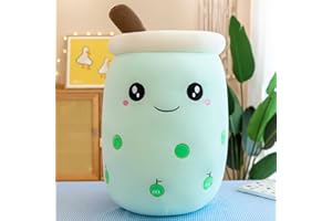 HICAS Peluche Bubble Tea, Kawaii Bubble Tea Peluche Oreiller de Dessin Animé Poupées en Peluche Drôle à Thé au Lait pour Enfant Cadeau d'anniversaire Vert 35cm