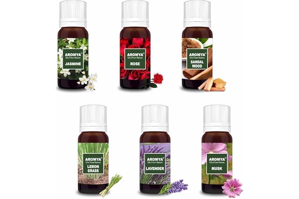 Aromya - oils from nature Aroma Diffuser Oil, Candle Burner & Electric Diffuser for Home Fragrance (Lavender, Lemongrass, Rose, Jasmine, Sandalwood and Musk)