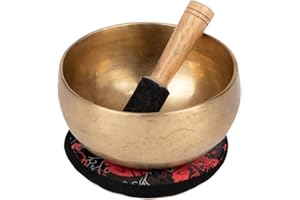 Bodhi Tibetische Klangschale Ø 13 cm | Handgefertigtes Klangschalen Set inkl. Kissen & Klöppel | Singing Bowl aus Indien | Ideal als spirituelles Geschenk | Meditationszubehör aus Bronze